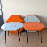 Set of 15 fibreglass tables from the 70s (11 orange and 4 grey) space age