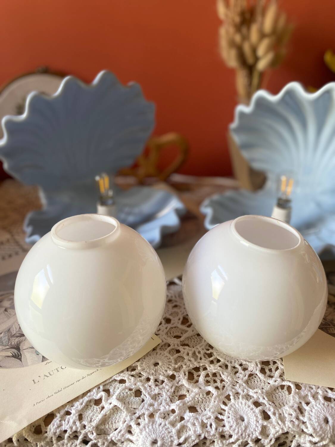 Rare pair of vintage shell lamps