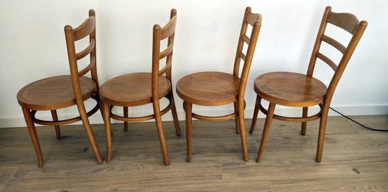 Set of 4 Baumann bistro chairs – model “Le Marais” – light wood