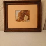 Tableau ancien, aquarelle représentant une falaise en bord de mer