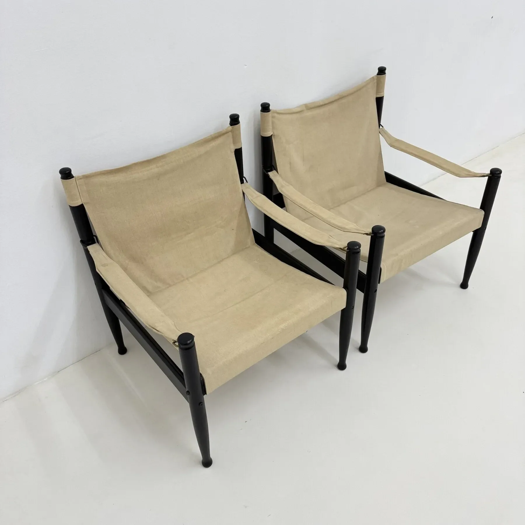 Set of mid-century Danish safari chairs by Erik Wørts for Niels Eilersen, 1960s