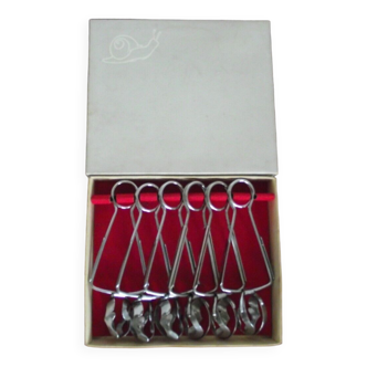 Set of 6 vintage silver metal snail spoons
