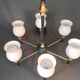 Maison Lunel 1960 6-light chandelier in gilded brass and green lacquered.