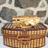 Wicker picnic basket, blue gingham interior