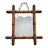 Antique turned bamboo mirror with pitted glass 45x39 cm