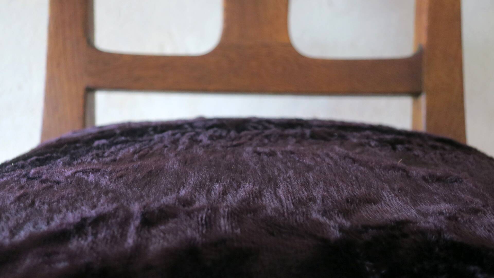 Art nouveau side chair in oak and royal purple velvet, 1900