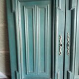 Pair Old Patinated Door Blue Aubusson Wooden Door Deco