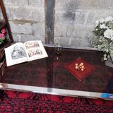 Table basse chromée et verre fumé