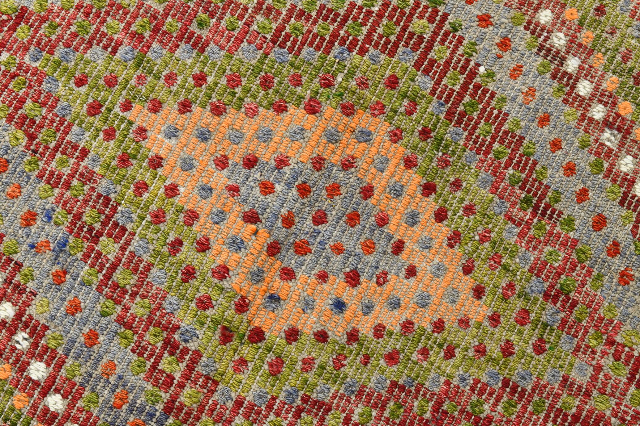 Tapis Kilim vintage vert et orange 7x9, 203x263 cm
