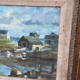 Oil on canvas, seaport scene