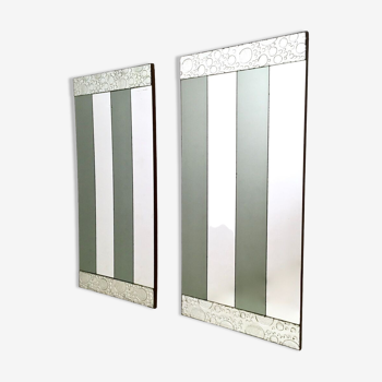 Pair of Postmodern Bicolor Rectangular Wall Mirrors with Wooden Frame, Italy