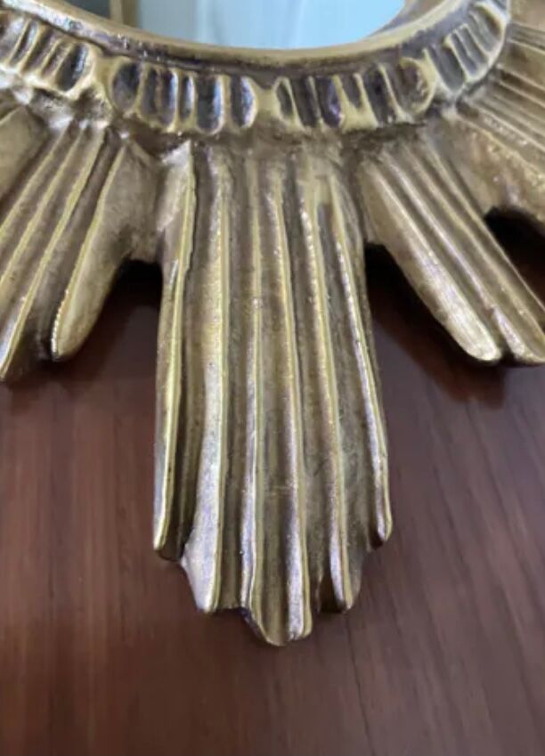 Vintage sun mirror in golden resin 60s/70s