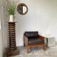 Modernist armchair in exotic wood and leather