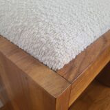 Antique Art Deco piano bench stool rosewood white bouclette fabric