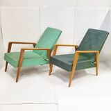 Pair of armchairs 1950 vintage reclining backrest