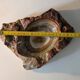 Vintage brutalist ashtray / catch-all in veined onyx and quartz – 1970s