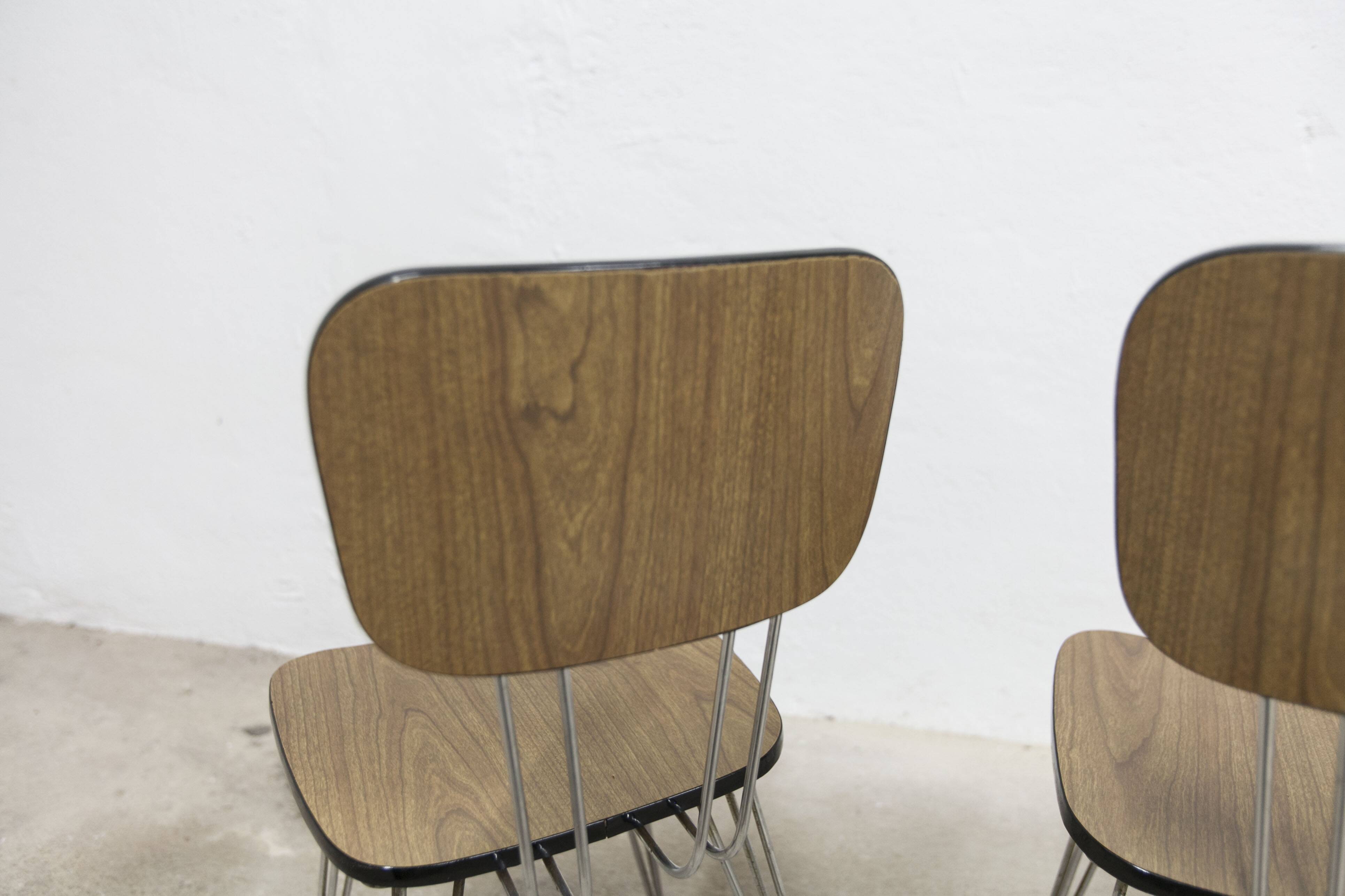Pair of Formica 1970 brown Eiffel feet chairs