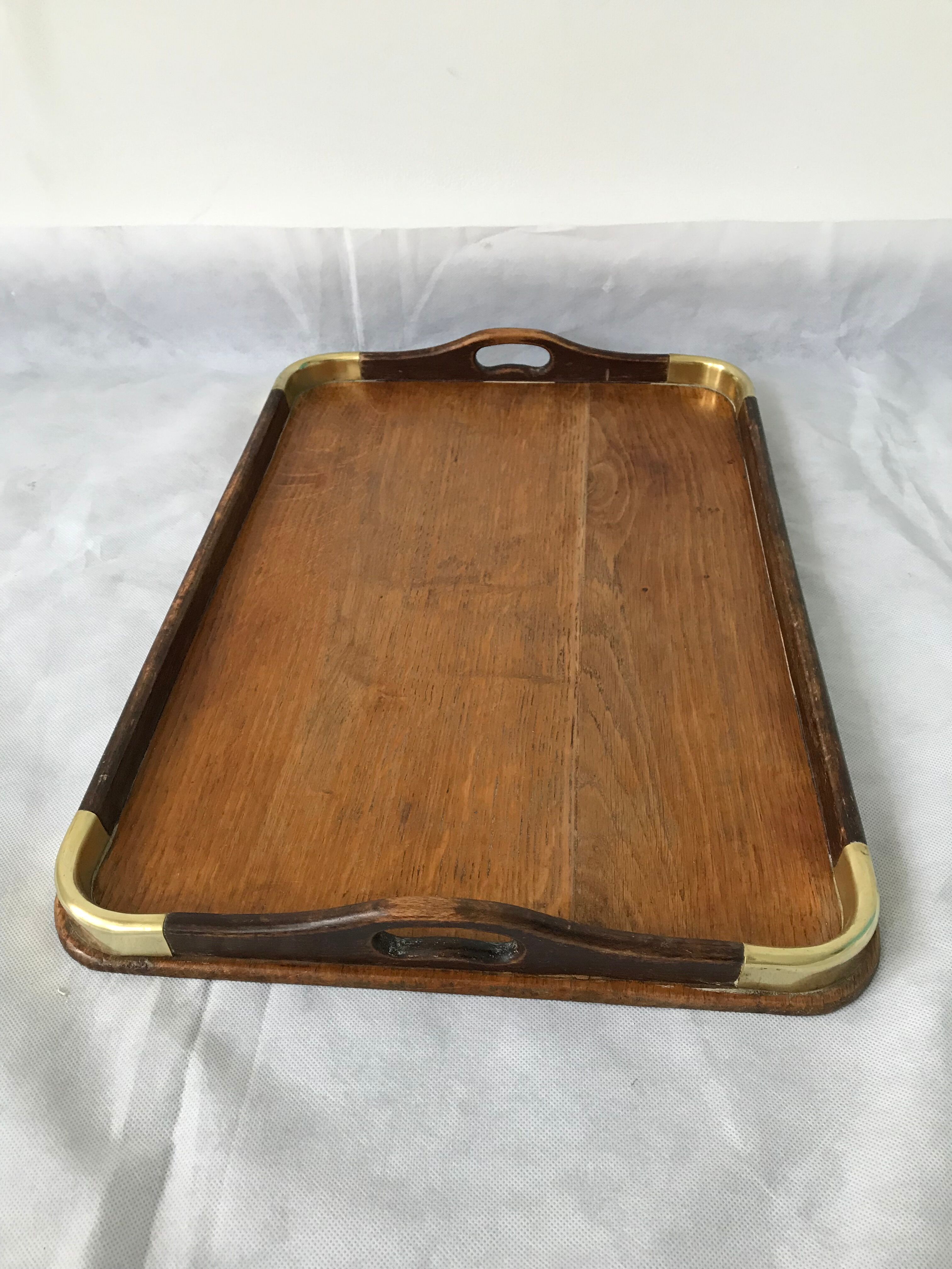Oak and brass tray