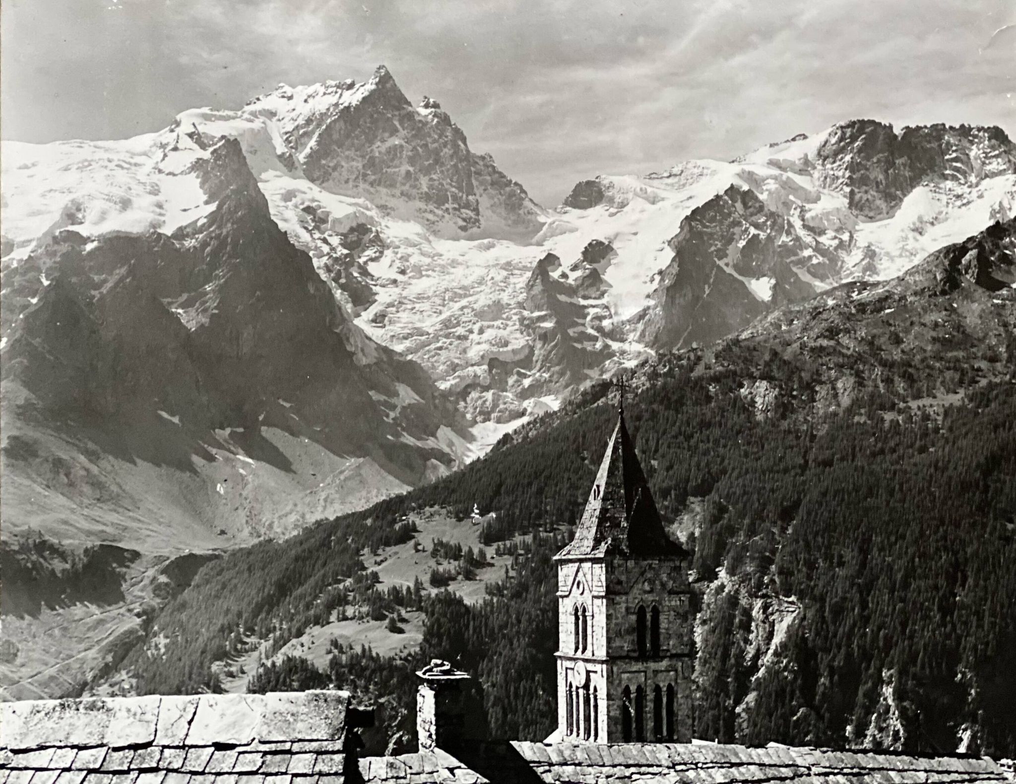Vintage 1970 photograph of the Meije glacier on a mountain decor panel.