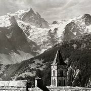 Vintage 1970 photograph of the Meije glacier on a mountain decor panel.