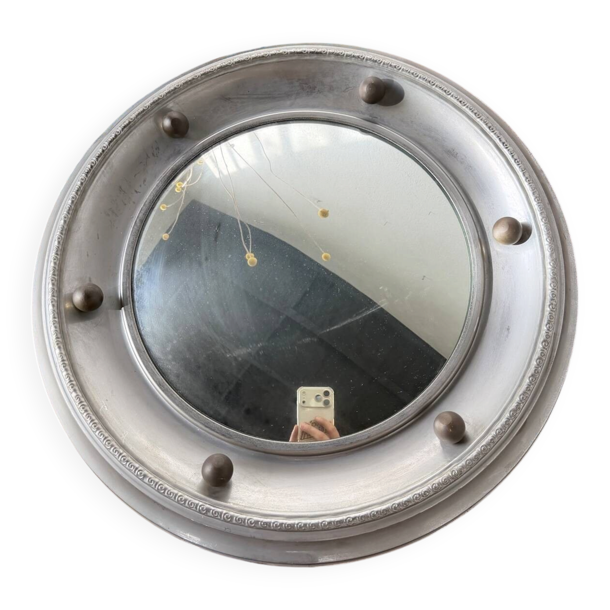Round convex metal mirror in English style 1900