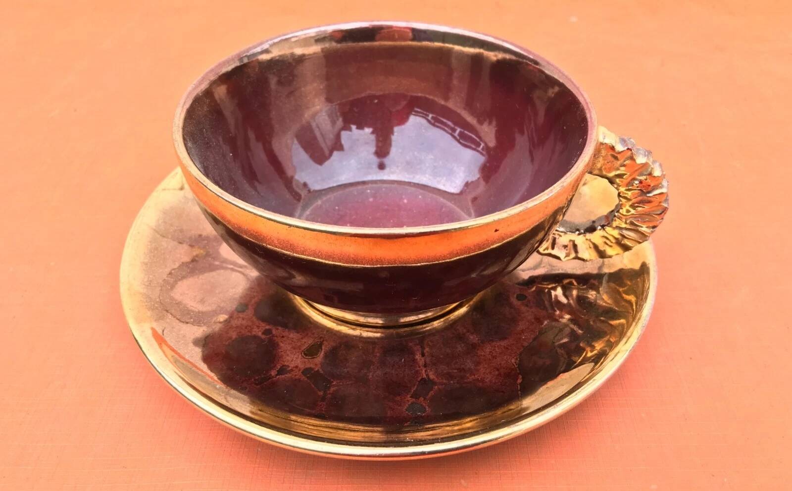 1960s Ceramic Breakfast Cup / Saucer in the Vallauris Style