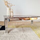 1970s marble and chrome metal coffee table