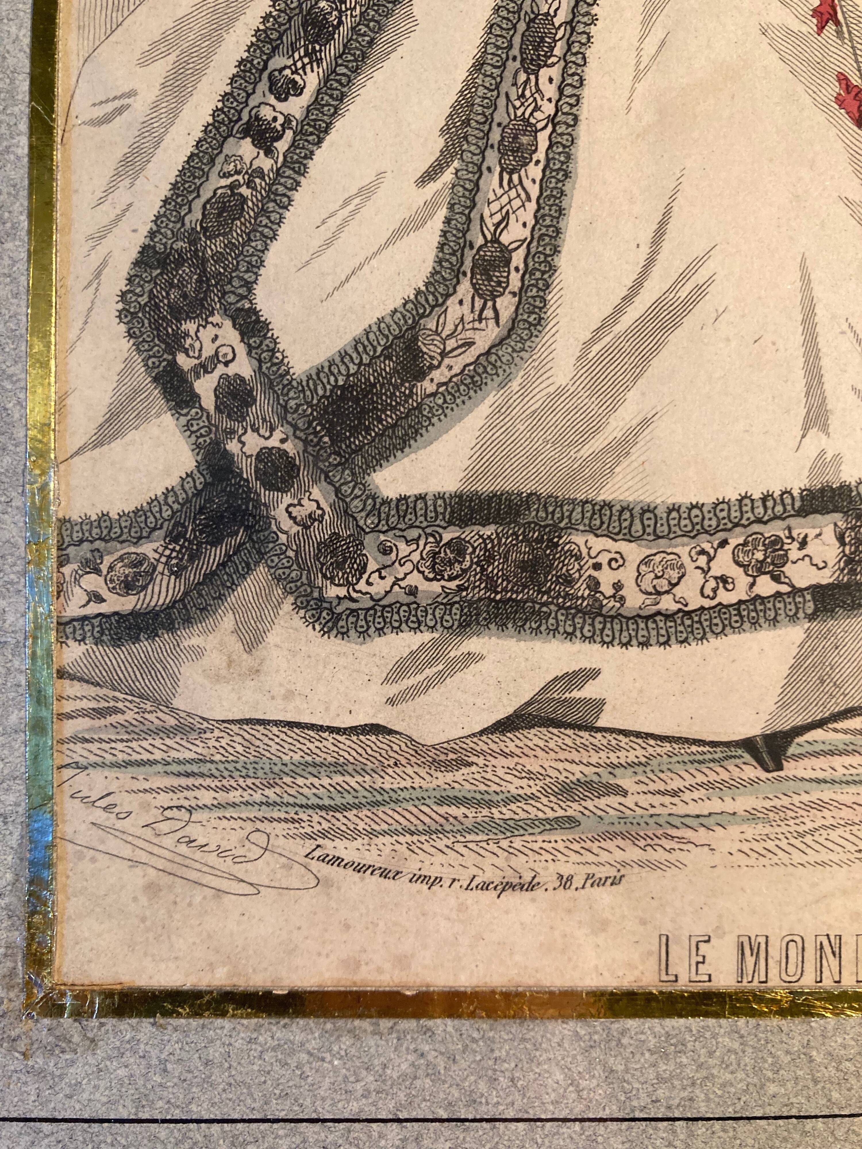 Old frame with illustrated page from the newspaper "Moniteur de la mode", Paris, late 19th century