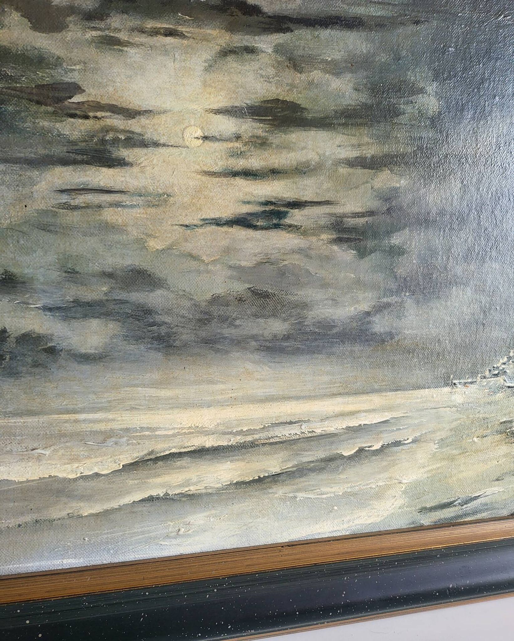 Huile sur Panneau P. Scherer Paysage Marin Clair de Lune
