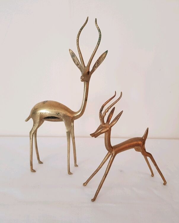 Trio gazelles and antelopes in brass and bronze