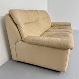 Old 2-seater beige leather sofa designed by Carl Larsson De Sede, vintage 80s