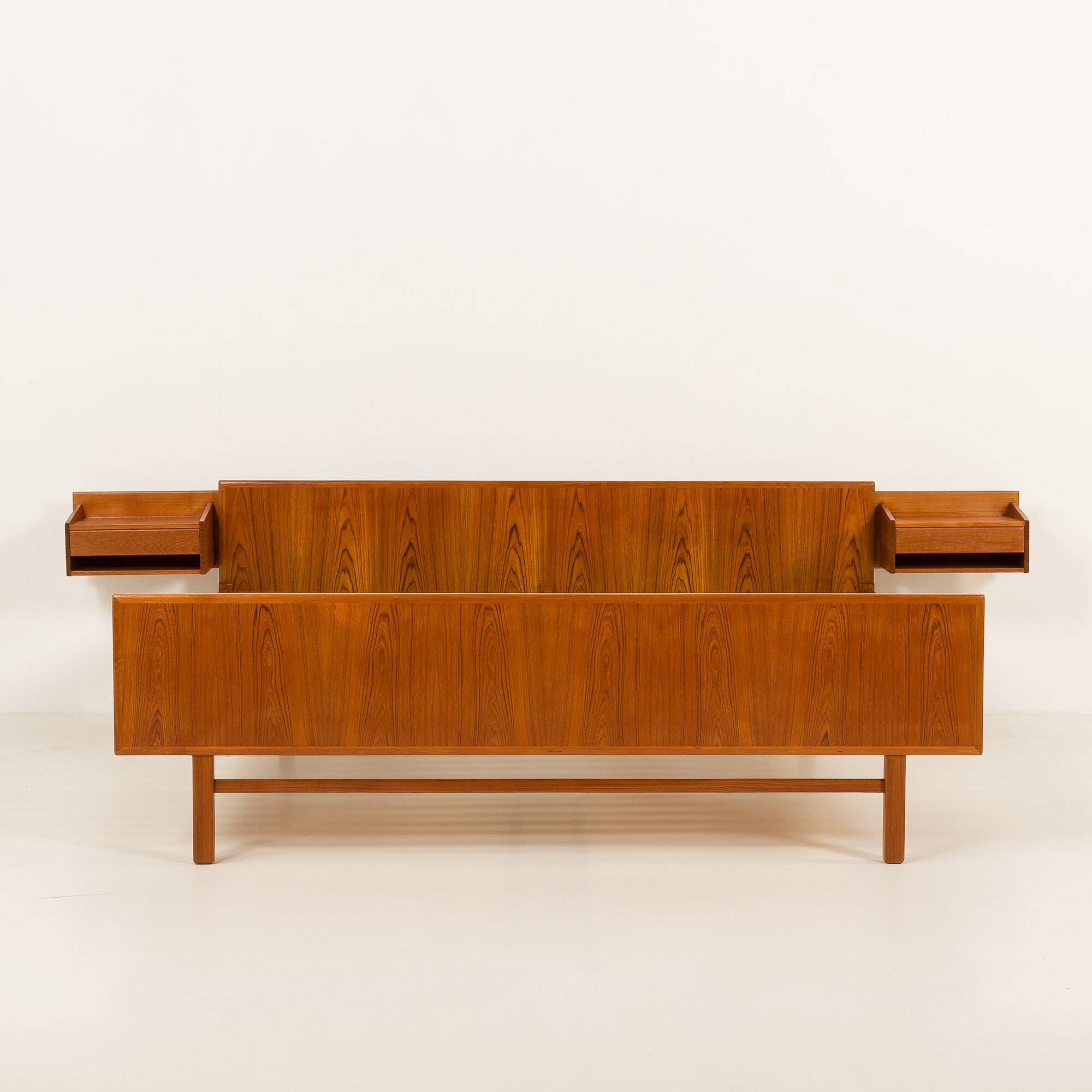Danish mid century teak queen size bed with nightstands, 1960s