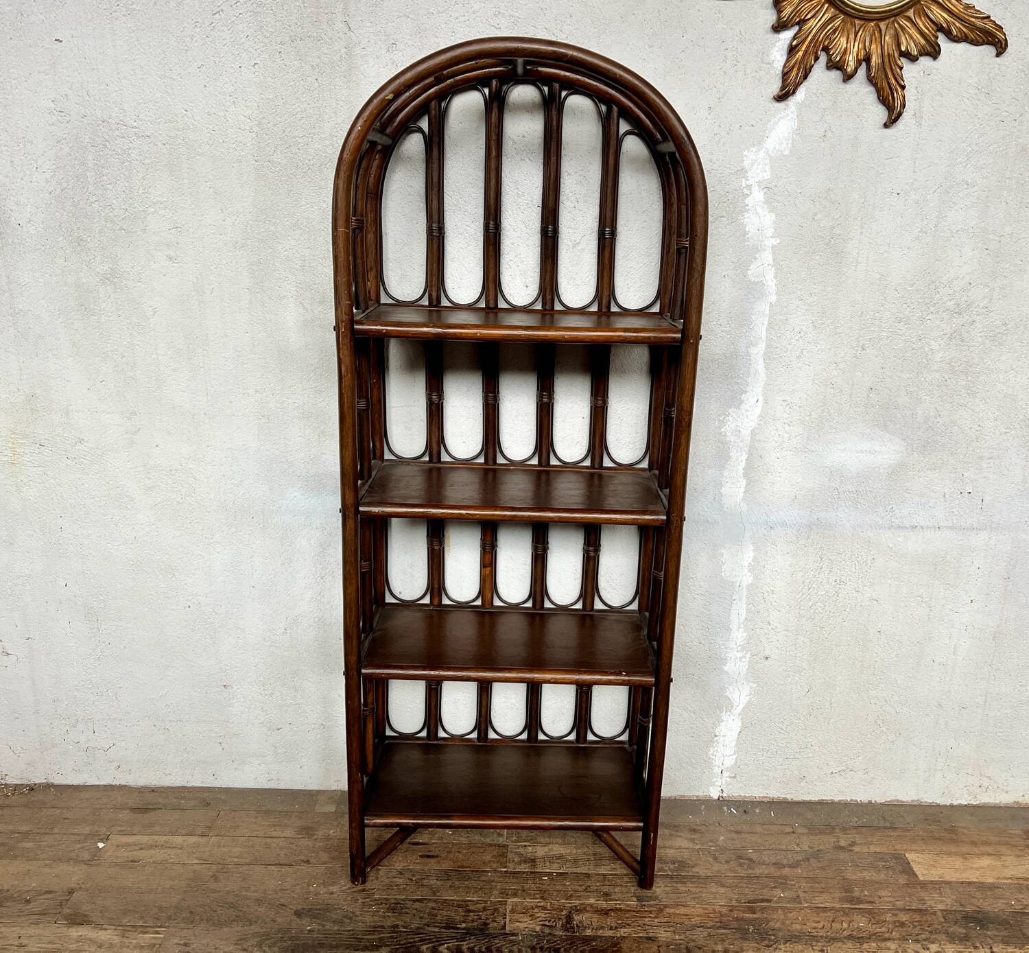 Vintage rattan bookcase shelf