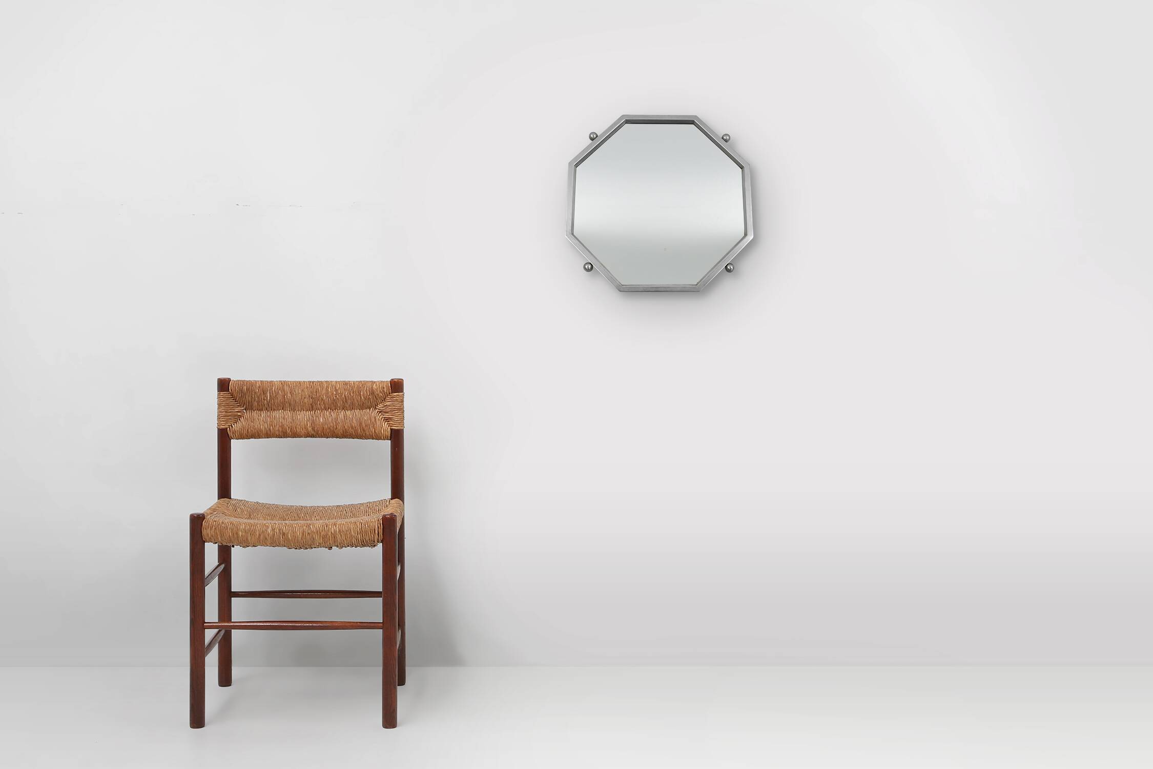 Art Deco octangular mirror in nickeled copper, France ca. 1920