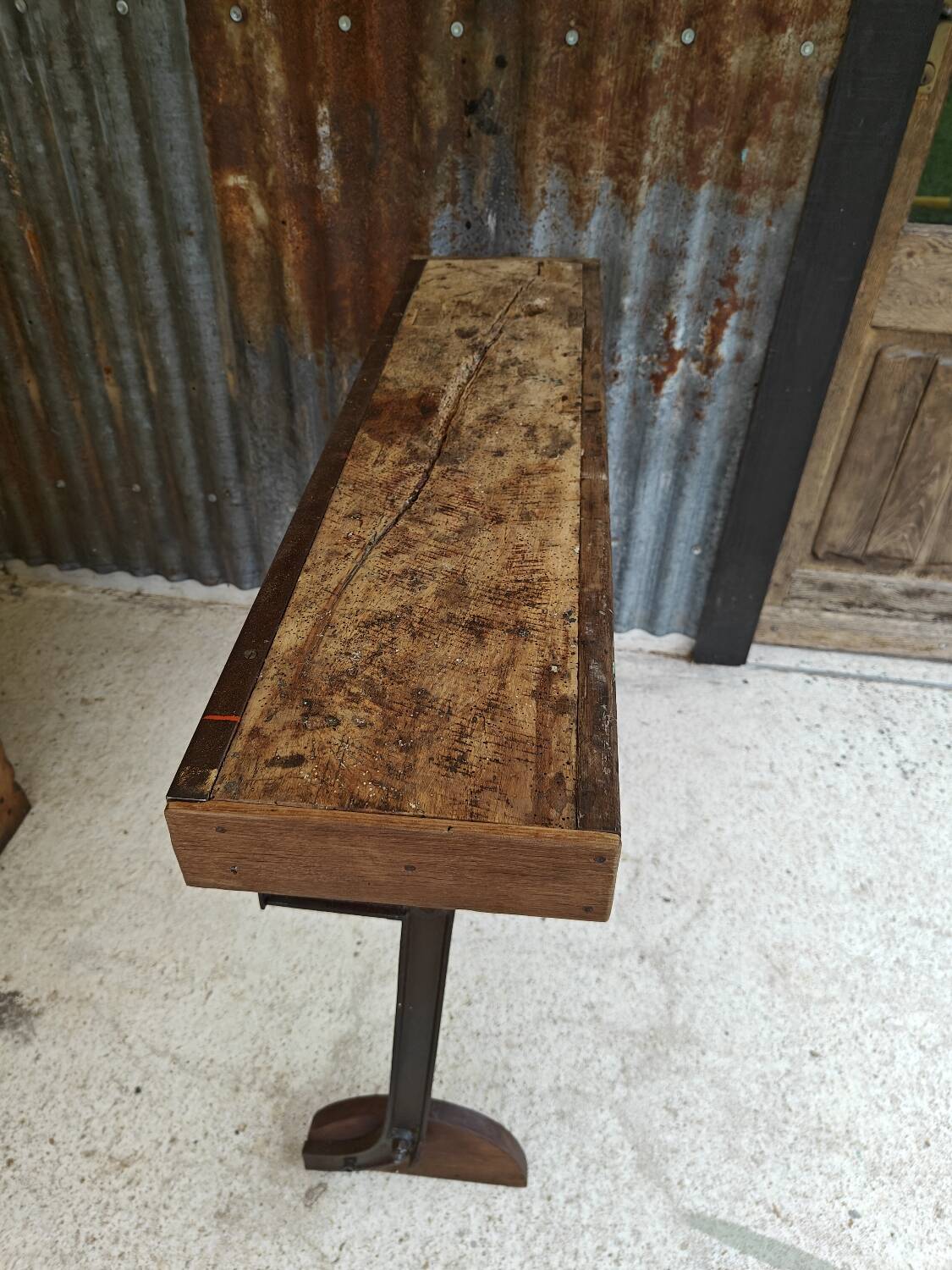 Wooden and cast iron workbench console