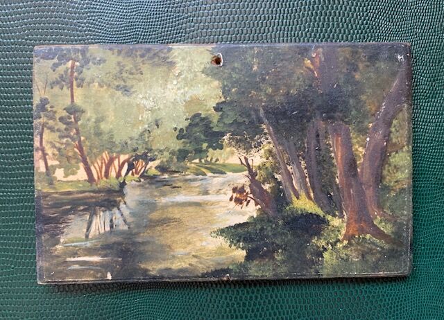 Pair of small old bucolic paintings, gouaches on wood, mid-twentieth, France