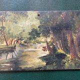 Pair of small old bucolic paintings, gouaches on wood, mid-twentieth, France