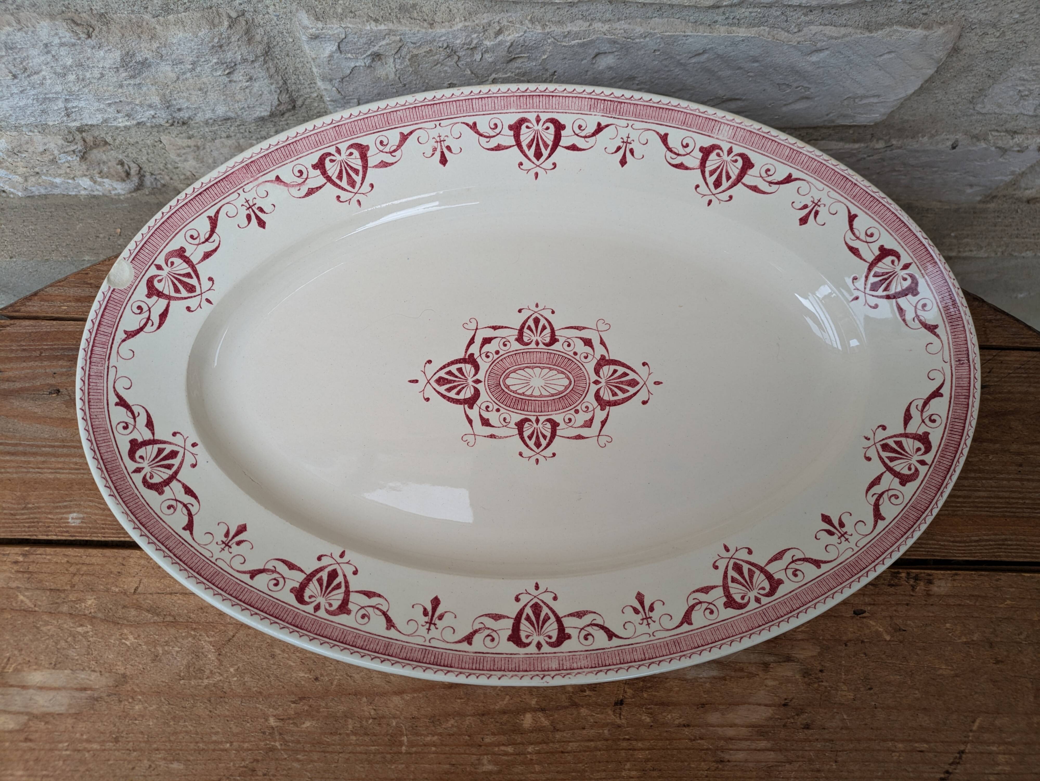 Old oval serving dish, Amiral Creil and Montereau Terre de Fer model