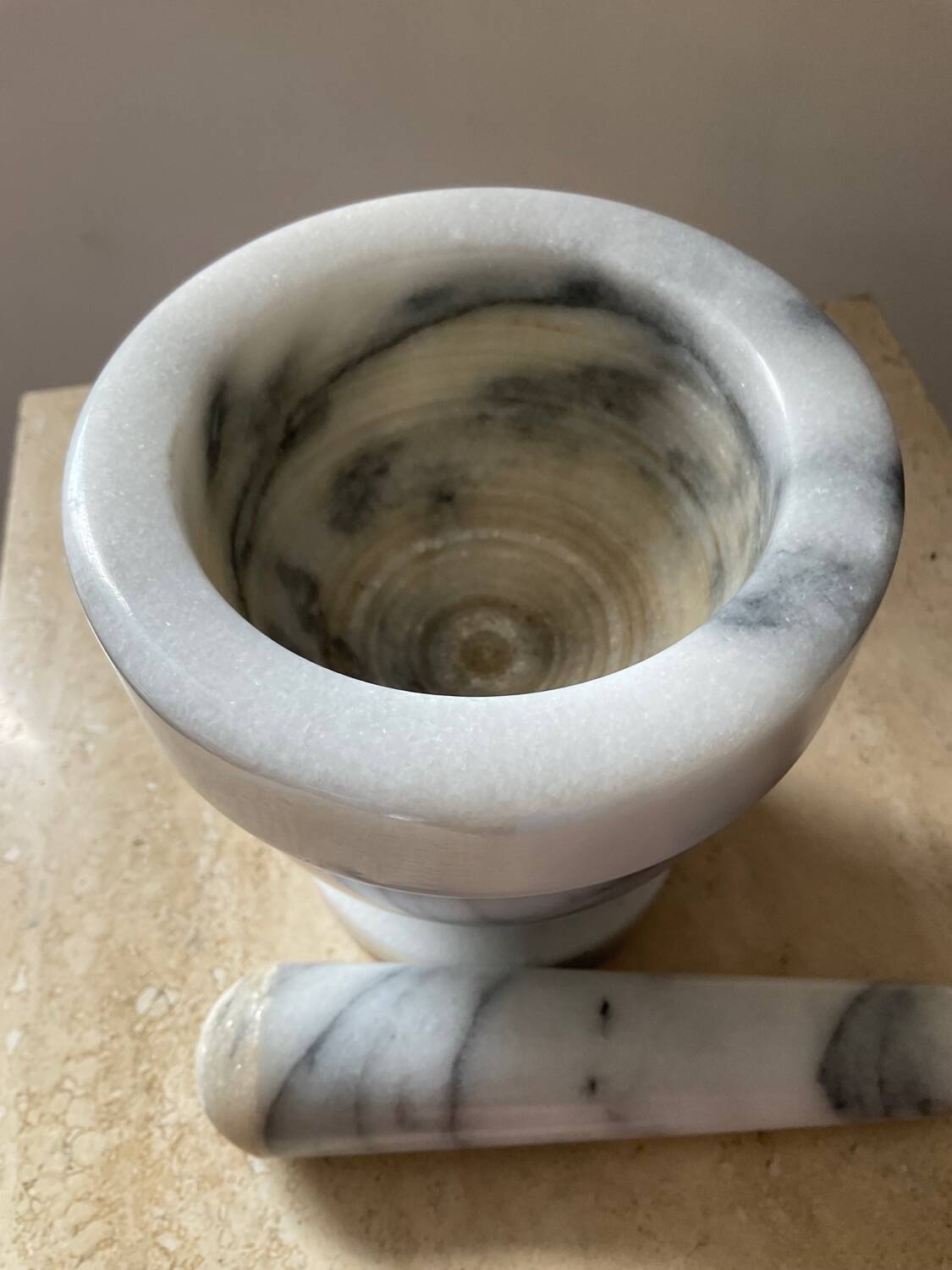 Carrara marble mortar and pestle