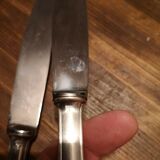 Series of 12 silver metal knives and stainless steel blade Louis XV style floral shell