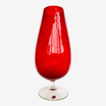 Red textured glass vase from the 60s-70s, Italy, Empoli