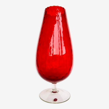 Vase en verre texturé rouge des années 60-70, Italie, Empoli