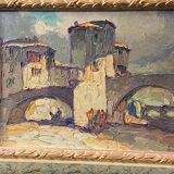 Tableau signé Louis PASTOUR 1876-1948 Vue du pont de Sospel (Provence)