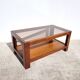 Table basse vintage bois et verre fumé 1970