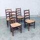 Rustic Ladder Back Oak and Rush Dining Chairs, 1960s, Set of 4