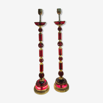 A pair of red crystal lamps - ruby, mount