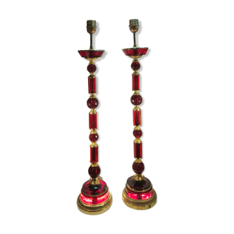 A pair of red crystal lamps - ruby, mount