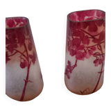Magnificent pair of glass paste vases signed LEGRAS ruby model