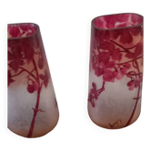 Magnificent pair of glass paste vases signed LEGRAS ruby model