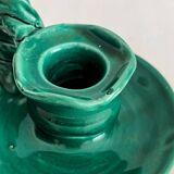 Vintage green ceramic candle holder with twisted handle